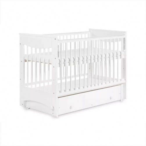 Zibelka in posteljica za dojenčka Klups - Luna - Bela 120x60 cm s predalom
